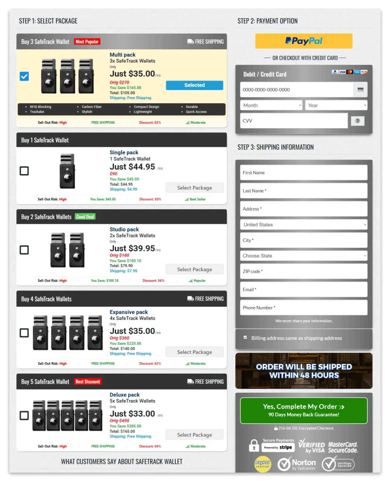 SafeTrack Wallet Secure Checkout Page